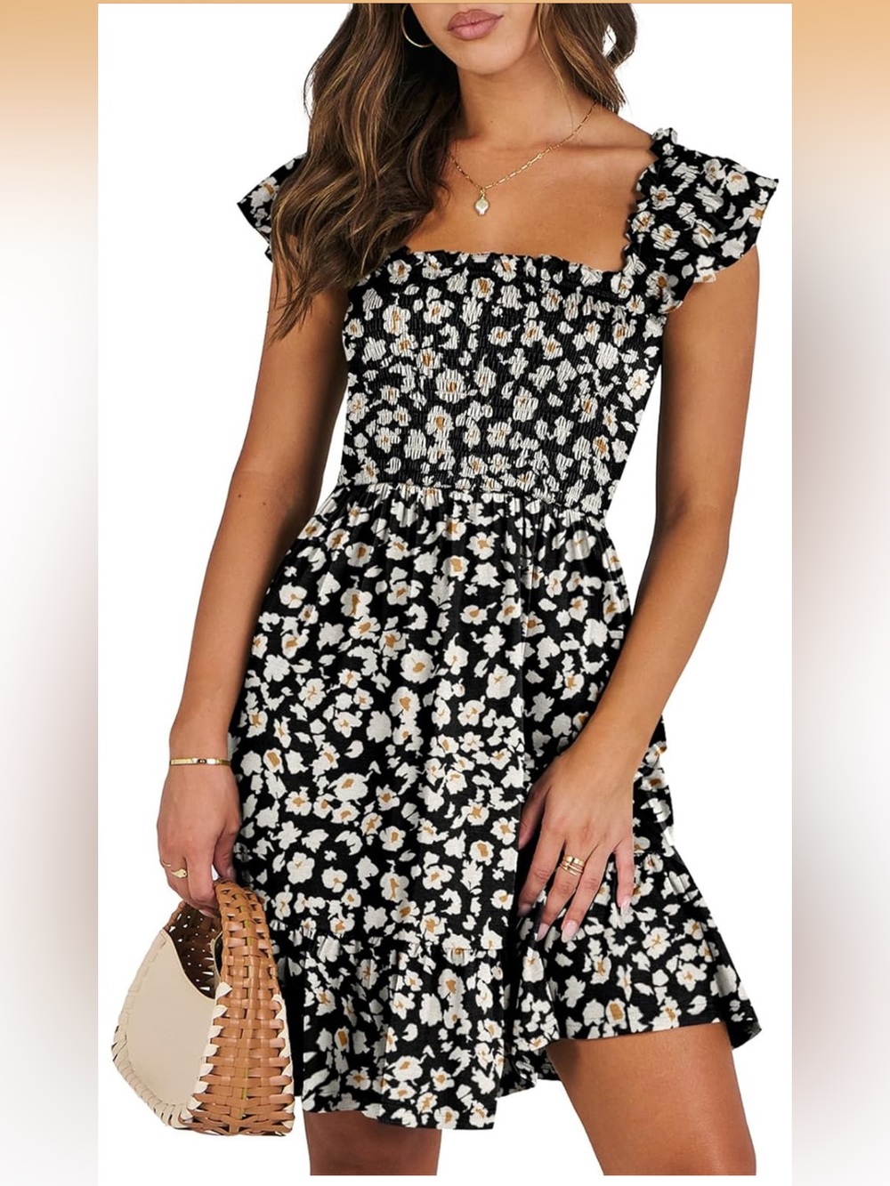 Floral Smocked Black Sundress - Picture 3 of 5
